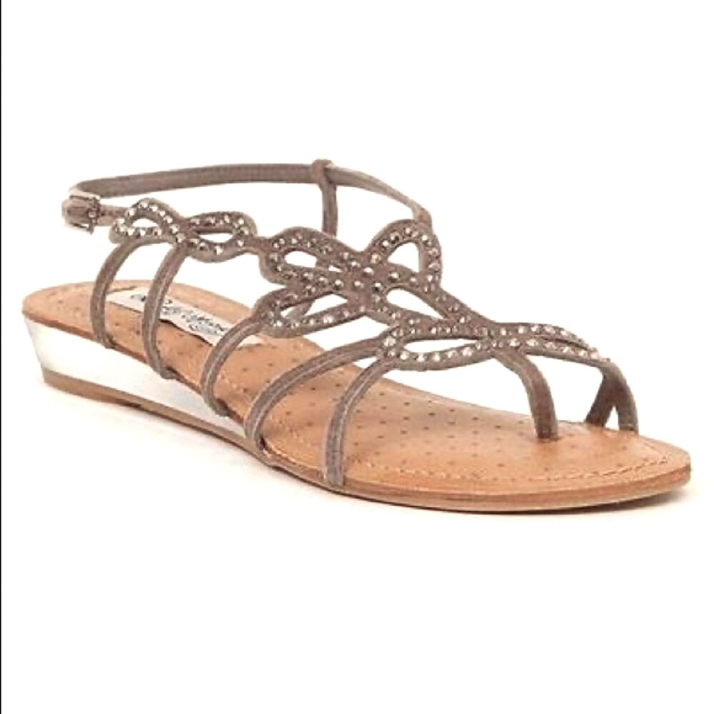 Naughty Monkey “Eclipse” mini wedge heels in Taupe